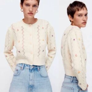 ZARA FLORAL EMBROIDERY CARDIGAN, Blogger fav! Size M